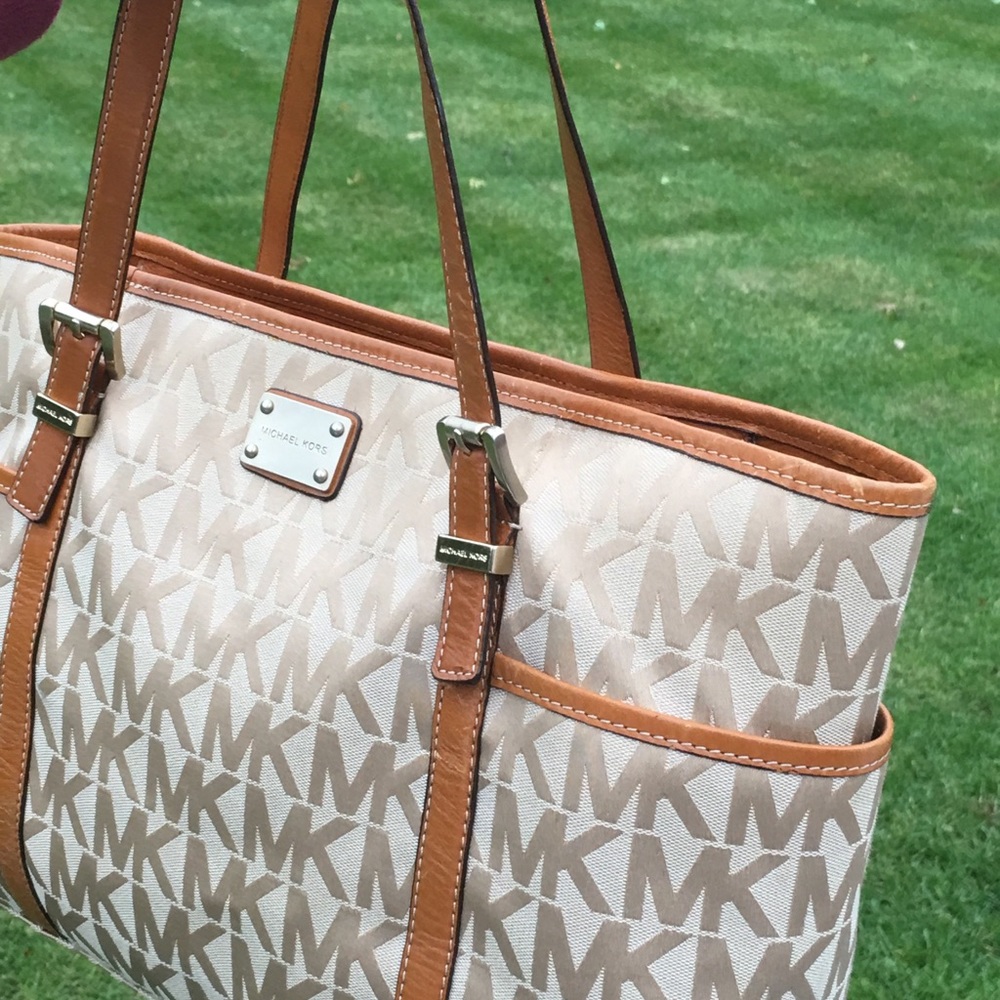 MK tote bag with genuine leather trim and straps